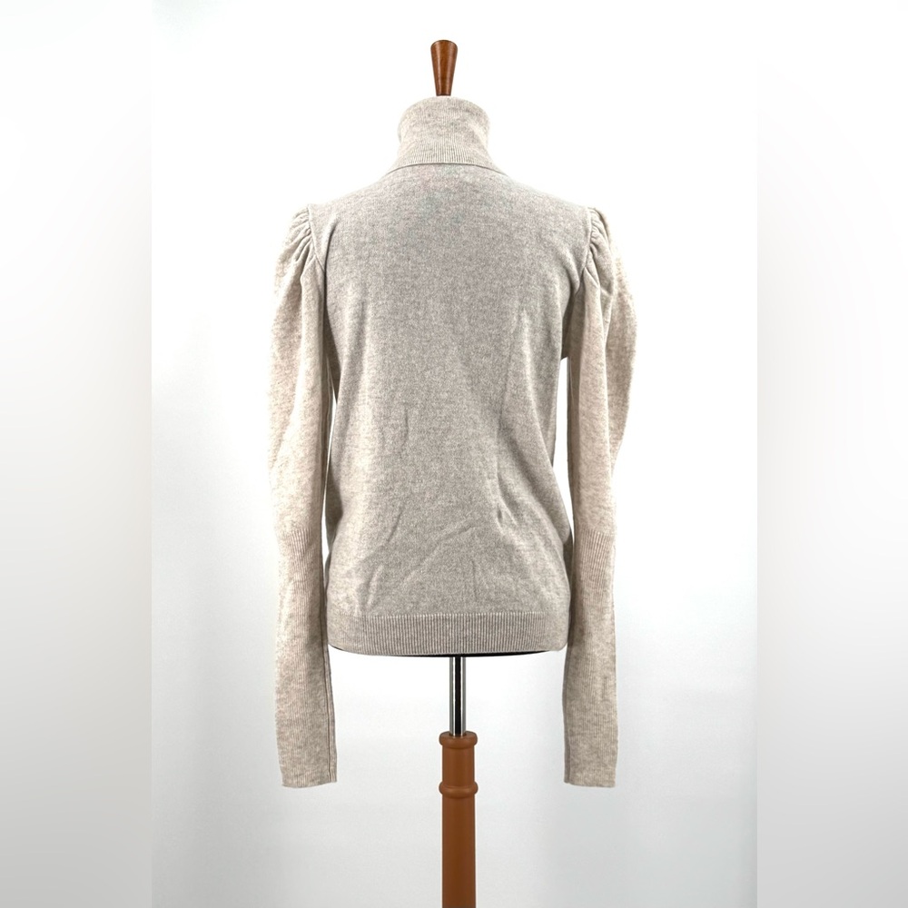 Aqua Cream Oatmeal Cashmere Puff Sleeve Turtleneck Sweater Size L - Picture 10 of 10
